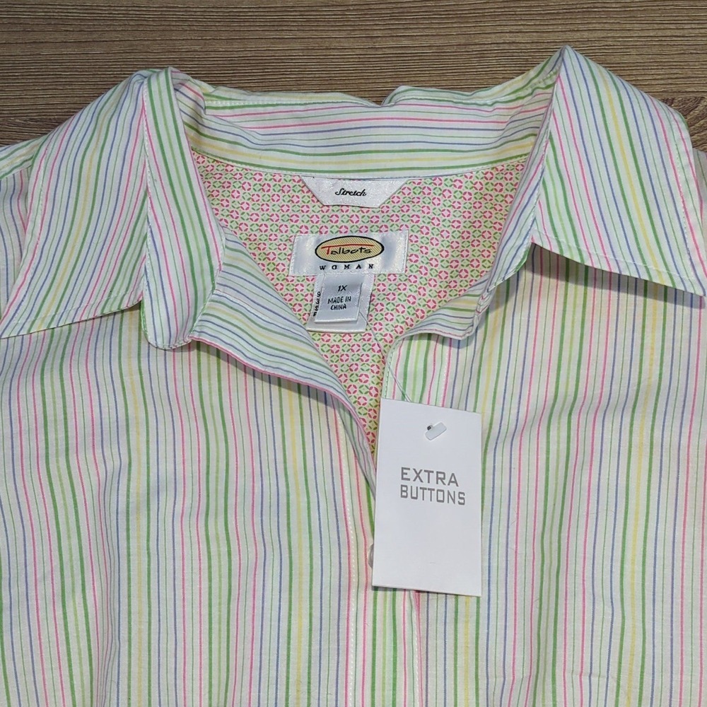 Talbot's Pastel Striped Collared Shirt 1X No Iron Career Spring NWT